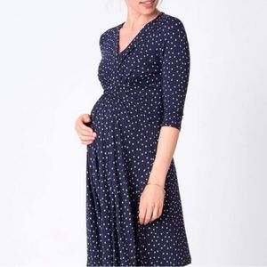 Seraphine Blue and White Polka Dot Empire Waist Maternity Dress Size 6